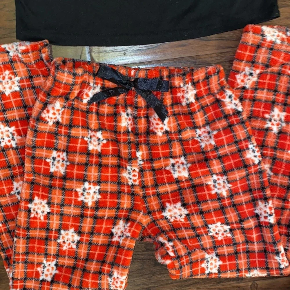 Red & black warm & coat longsleeve top flannel plant snowflake pants pajamas 7/8
